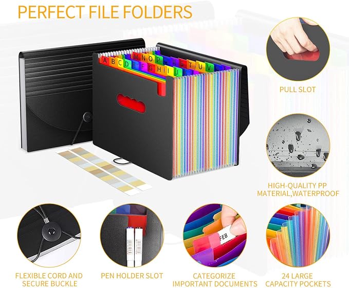Expanding File Folders Accordion File Organizer, 24 Pockets Accordian Document - Image 2
