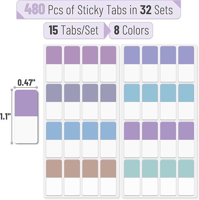 Mr. Pen- Sticky Index Tabs, 480 Pcs, Pastel Sticky Tabs for Notebooks, Page Markers, Page Tabs for Binders, Page Tabs Sticky Tabs for Books, Notebook Tabs, Book Sticky Tabs for Notebooks-DeskLoop Office