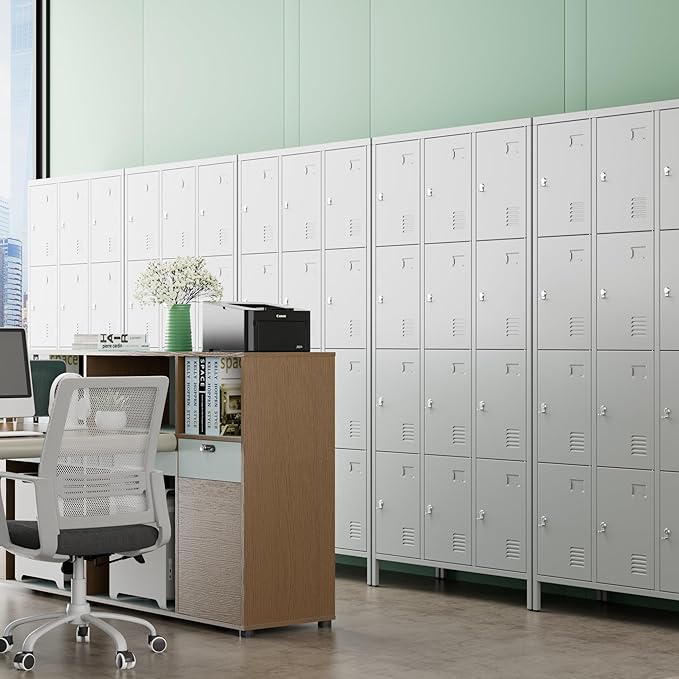 Metal Lockers for Employees with 12 Door & Hooks,Metal Storage Locker with Lock and Card Slot for School Office Garage Gym Bedroom Home,Assembly Required,12 Doors Light Grey-DeskLoop Office