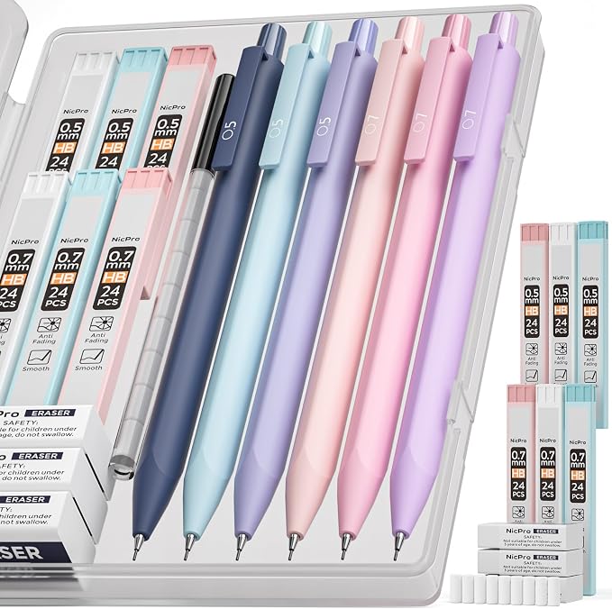 Nicpro Cute Mechanical Pencils Set, Erasers & Refills, Aesthetic School Supplies by Nicpro