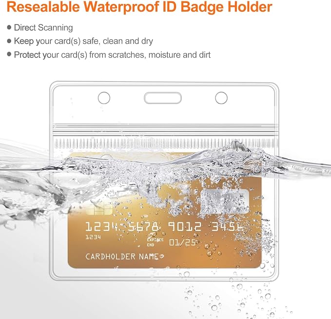 Clear ID Badge Holder with Lanyard, Horizontal Display, Zipper Resealable - Image 4