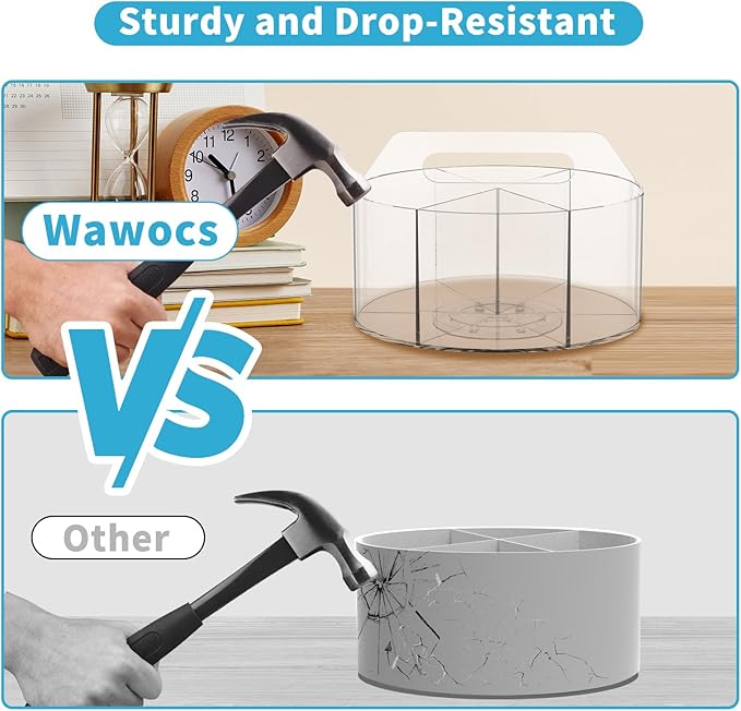 Acrylic Pen Holder for Desks, Acrylic Desk Organizer Clear, 360 Degree Pencil Holder for Desk Kids, Rotating Desk Organizer Rotating Pen Holder for Desk, Art Supply Storage Organizer 6 Compartments-DeskLoop Office