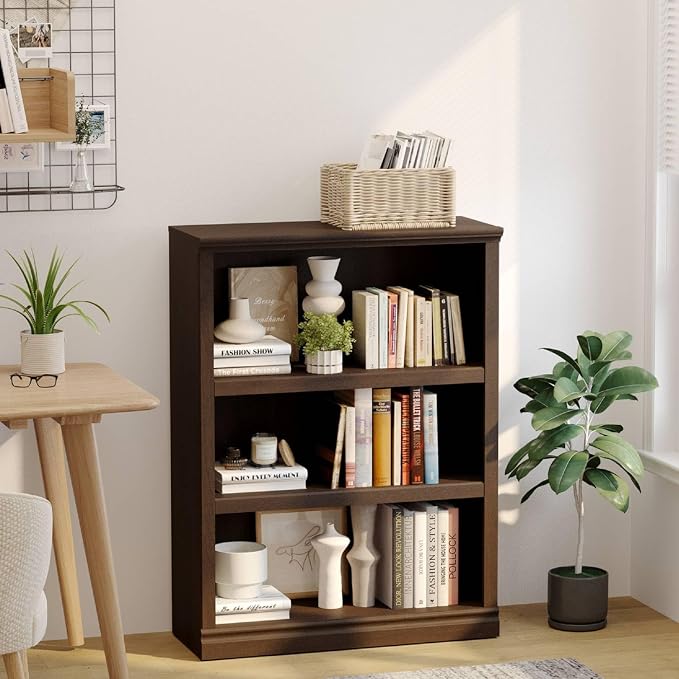 blini 3-Shelf Bookcase Wooden Bookshelves Dark Cherry 33in Wide Floor Standing - Image 2