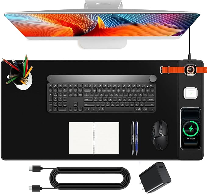 Mouse Pad with Magnetic Wireless Charging, Large Desk Mat, Non-Slip Mouse Mat by miroddi