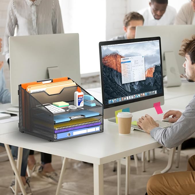 Desk File Organizer, 4 Letter Trays and 2 Upright Sections, school and - Image 7