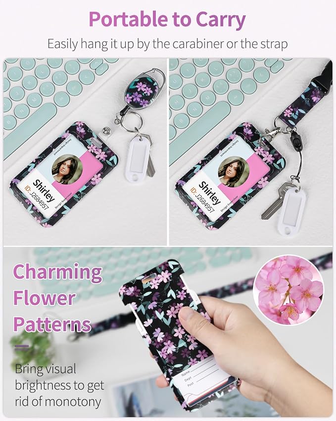 Uniclife Floral Sliding Badge Holder Purple Flower Plastic Case - Image 2