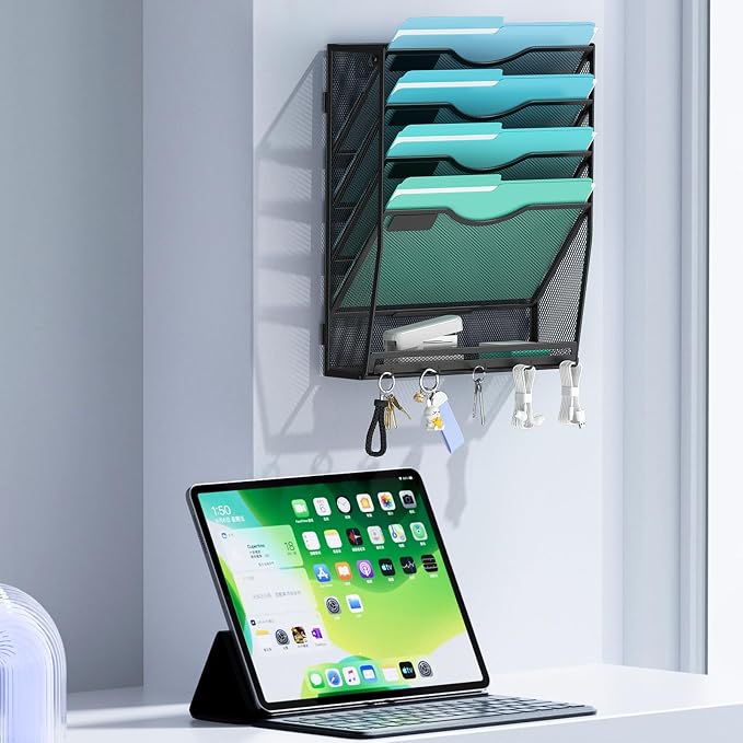 Gawerk 5-Tier Wall File Organizer Hanging Wall File Holder Wall Mount Paper - Image 4