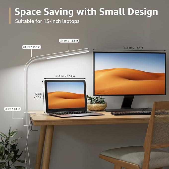 Lepro Small Desk Lamp with Clamp, LED Reading Lamps with 450LM, 3 Color Modes 10 Brightness, Dimmable USB Clip on Desk Light with Gooseneck Swing Arm for Nail, Home Office and Dorm (White)-DeskLoop Office