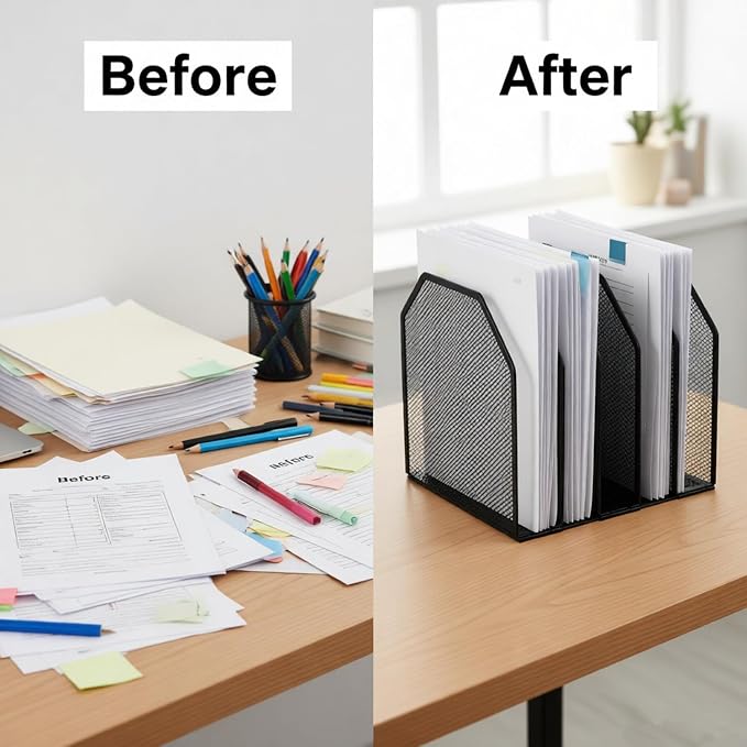 5-Section Mesh Desktop File Sorter Organizer, Adjustable File Organizer - Image 4