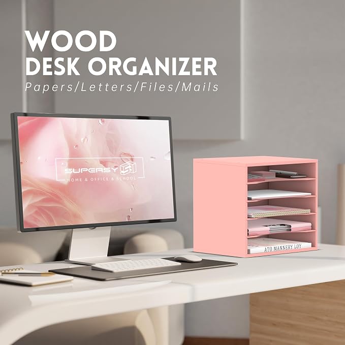 SUPEASY Wood Desk Organizer, 5 Tier Paper File Organizer - Image 2