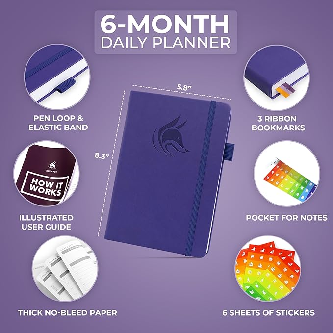 Clever Fox Daily Planner – Undated Planning Notebook with Hourly Schedule & To-Do List – Personal Day Task & Work Organizer, 6 Months (Purple)-DeskLoop Office