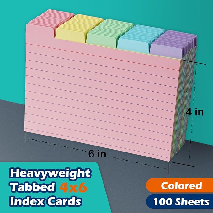 100 Pack Tabbed Index Cards 4x6 Lined Index Card Dividers - Image 2