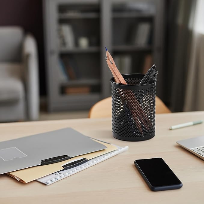 Comix Pen Holder Desk Organizer, Wire Mesh Pencil Cup with Foam Pad and Non-Slip Bottom Office Supplies Desk Accessories for Home Office School, 2 Packs-DeskLoop Office