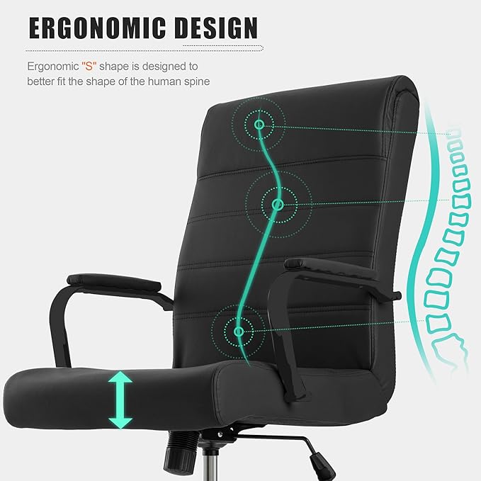 Office Desk Chair,Modern Conference Room Chairs,High Back Ergonomic Home ofiice Chair,Adjustable Height Swivel Executive Computer Chair with Padded Seat and Armrest (Pure Black)-DeskLoop Office
