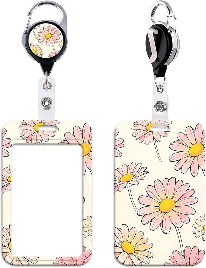 Pink Daisy Retractable Badge Holder Reel Cute Flowers Badge Reel by beemorita