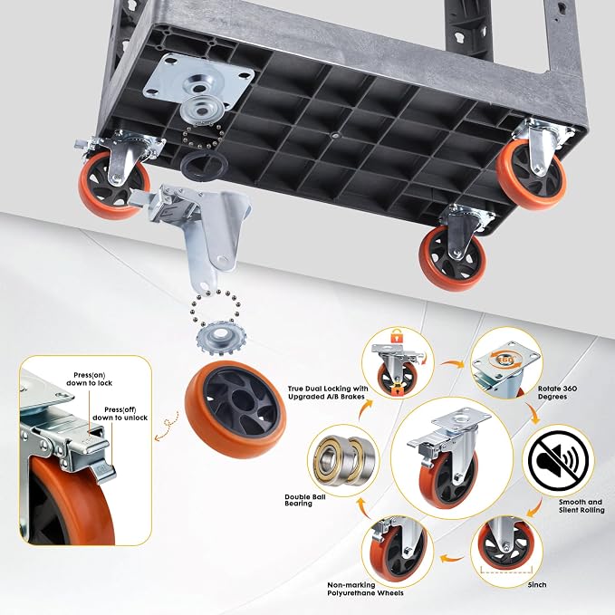 ELAFROS 2-Tier Heavy Duty Utility Rolling Cart, 34 x 17 in, Full Swivel Wheels - Image 4