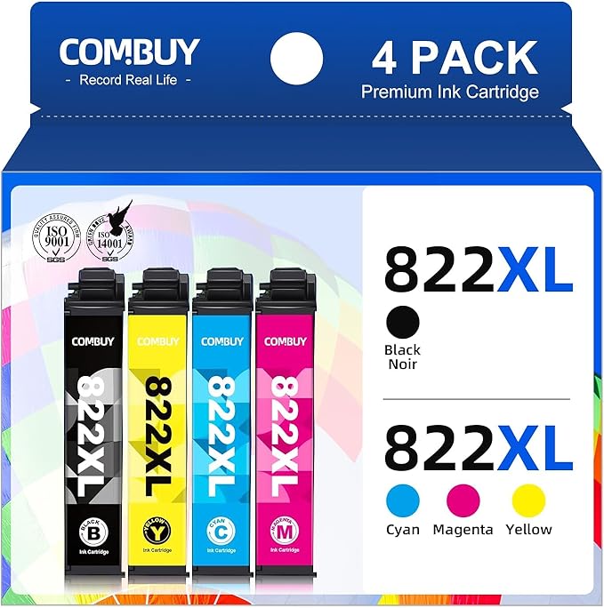 822XL Ink Cartridges Combo Pack Remanufactured Replacement for Epson 822XL Ink Cartridges 822XL Work for Epson WF-3820 WF-4820 WF-4830 WF-4833 WF-3823 WF-4834 Printer (4 Pack)-DeskLoop Office