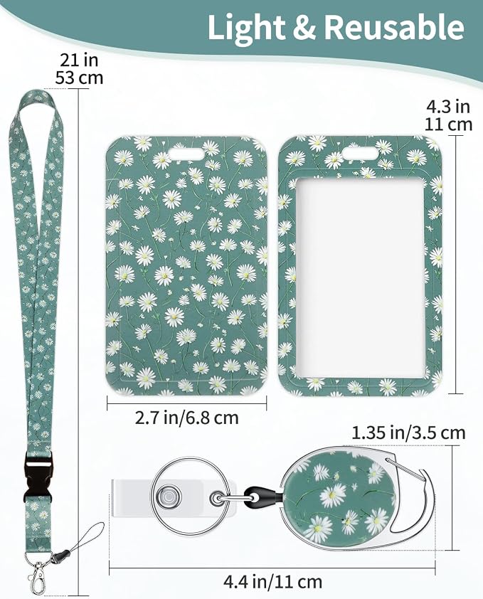 Uniclife Floral Sliding Badge Holder White Daisy Plastic Case - Image 3