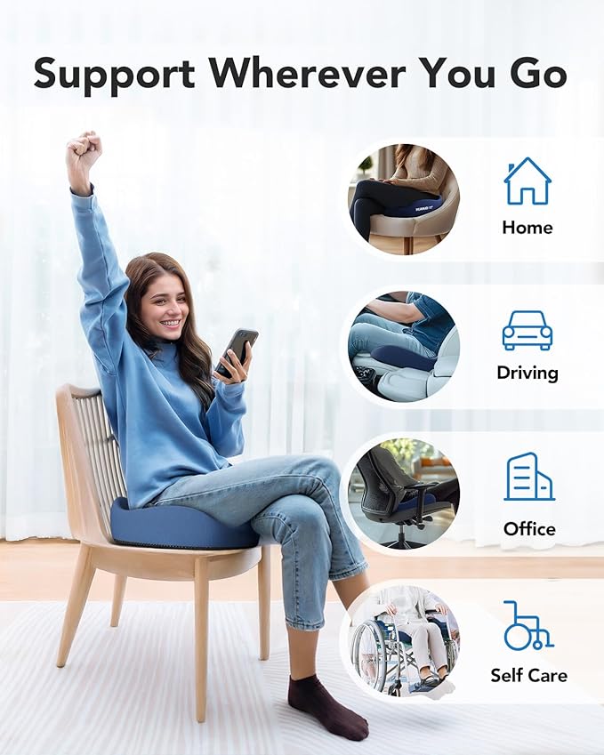 HUANUO Ergonomic Seat Cushion for Office Chair, Extra Large Car Seat Cushion, Tailbone and Back Support, Cooling Gel Enhanced, 4-Zone Pressure Relief Chair Cushions for Office, Car, Wheelchair-DeskLoop Office