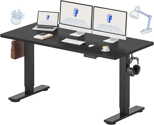 FLEXISPOT Standing Desk Electric Height Adjustable Desk with 63 x 24 Inches Splice Board, Ergonomic Memory Controller, Black Top + Black Frame-DeskLoop Office
