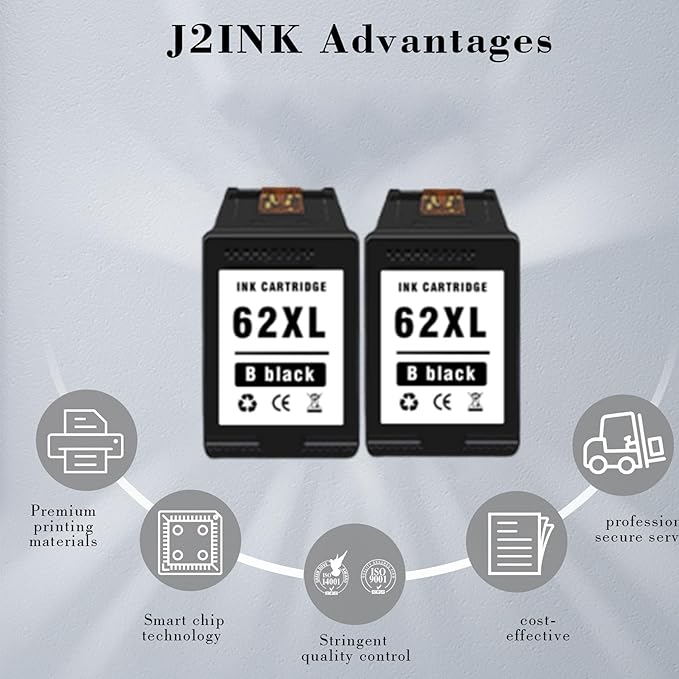 Printer Ink 62 XL 62XL Envy 7645 Black for HP 62 XL Ink Cartridge HP Ink 62 62XL Ink Cartridges Black HP62 HP62BK with Envy 5540 5544 5545 5642 5660 5664 7640 7645, OfficeJet 200 250 258-DeskLoop Office