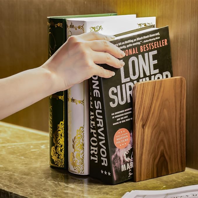 Large Bookend Hold Heavy Books- 7x4x5in 2 Pack Wood Bookends - Image 2