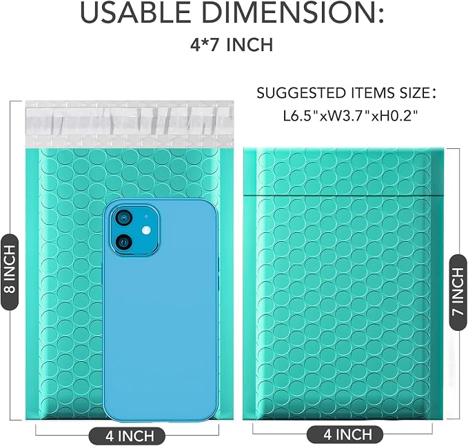 GSSUSA Teal Bubble Mailers 4x7 Small Padded Envelopes, 4000 Pack, Strong - Image 2