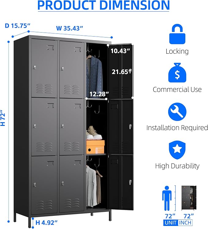 SUPEER 9 Doors Metal Lockers for Employees - Image 3