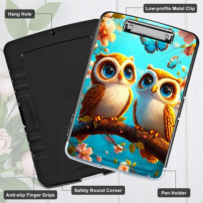 Owl Blue A4 Clipboard with Storage Pen Holder, Clipboards Organizer Nursing - Image 5