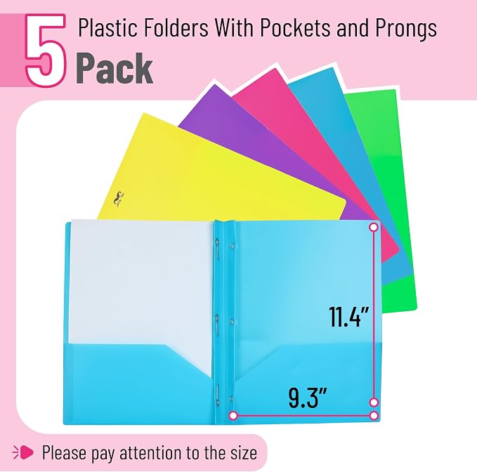 Mr. Pen- Plastic Folders with Pockets and Prongs, 5 Pack, Letter Size | - Image 2