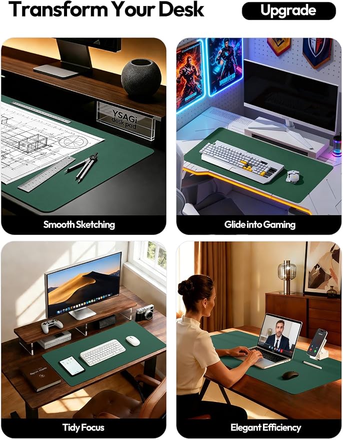 YSAGi Leather Desk Pad Protector, Office Desk Mat, Large Mouse Pad, Non-Slip PU - Image 2