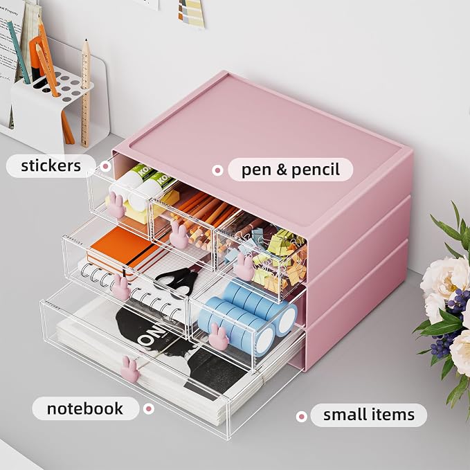 Marbrasse Desk Organizer with 6 Drawers, 3 Tier Stackable Storage Drawers - Image 4