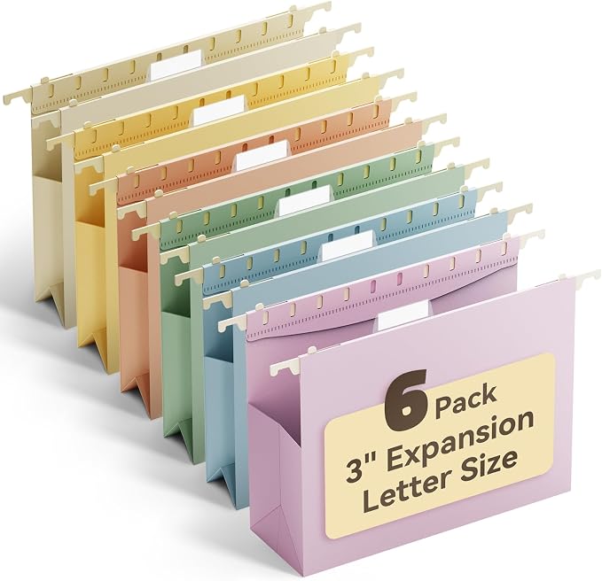Ansook Hanging File Folders, 6 Pack Letter Size 3" Hanging File Folders by Ansook