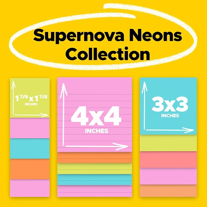 Post-it Super Sticky Notes, Supernova Neons, 15 Lined Pads | School Supplies - Image 2