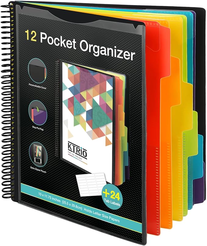 KTRIO 12 Pocket Project Organizer, Letter Size Spiral Binder, Letter Size Fit by KTRIO