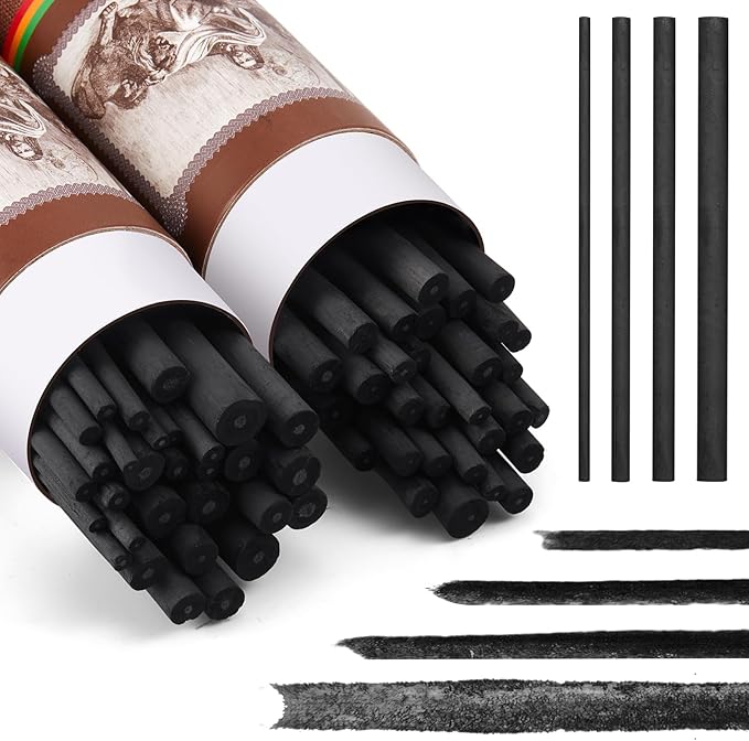 Gueevin 60 Pcs Willow Charcoal Sticks, Willow Charcoal, Artists, Beginners, Students, Perfect for Sketching, Drawing, Shading, and Fine Art (2-4mm，4-5mm，5-7mm，7-9mm)-DeskLoop Office