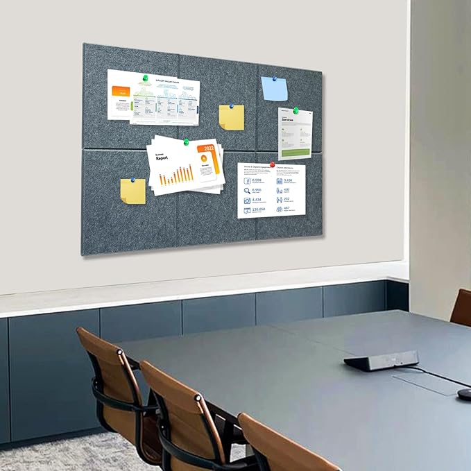 Large Cork Board for Wall with Pins, 36" x 24" Bulletin Board Self-Adhesive Pin Board | Customized 6 Packs Felt Tiles for Office Home Wall Decor, Light Gray