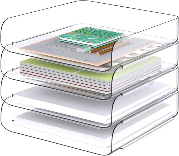 Tomorotec Desk Letter Tray Set, A4 Size Clear PET Stackable Document Organizer by Tomorotec