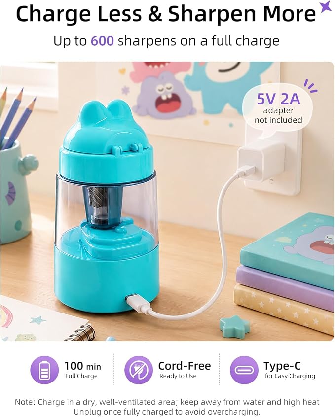 ZMOL Colored Pencil Sharpener for Kids Gift, Rechargeable Electric Pencil - Image 5