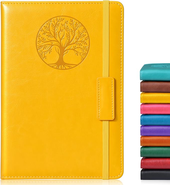 Lined Journal Notebook for Women Men,256 Pages A5 Hardcover Leather Journals for Writing,Travel,Business,Work & School,College Ruled Notebooks for Note Taking,Diary Notepad 5.7"×8.3" yellow-DeskLoop Office