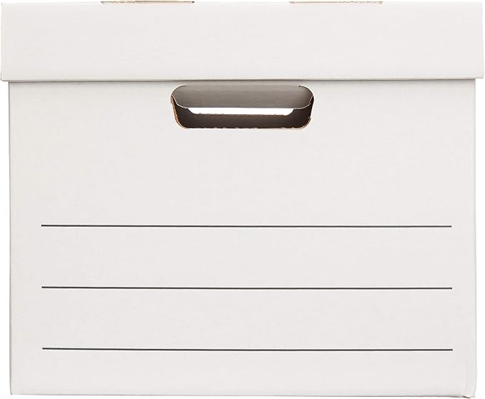 Amazon Basics Medium Duty Storage/Filing Boxes With Lid and Handles, Legal/Letter Size, 12-Pack, White, 16.2" L x 12.5" W x 10.5" H-DeskLoop Office