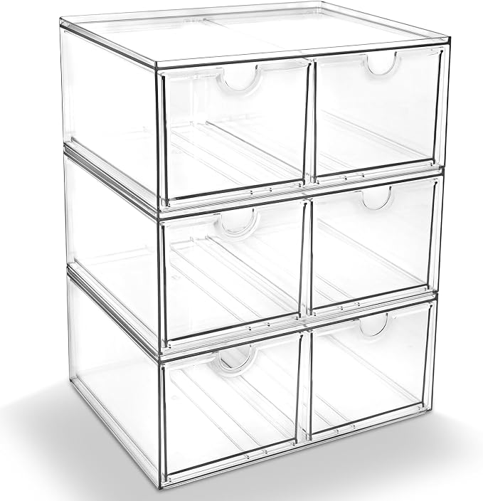 Prsildan 6 Small Drawers Stackable Storage Drawer Clear Acrylic Organizer | by Prsildan
