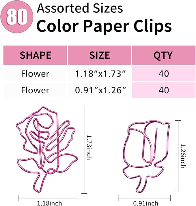 80 Pcs Cute Flower Paper Clips Set, Floral Paper Clips - Image 2