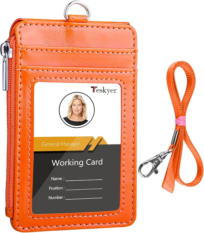 Teskyer ID Badge Holder with Lanyard, Lanyard Wallet, Bright Dark Pink | 4-Card by TESKYER