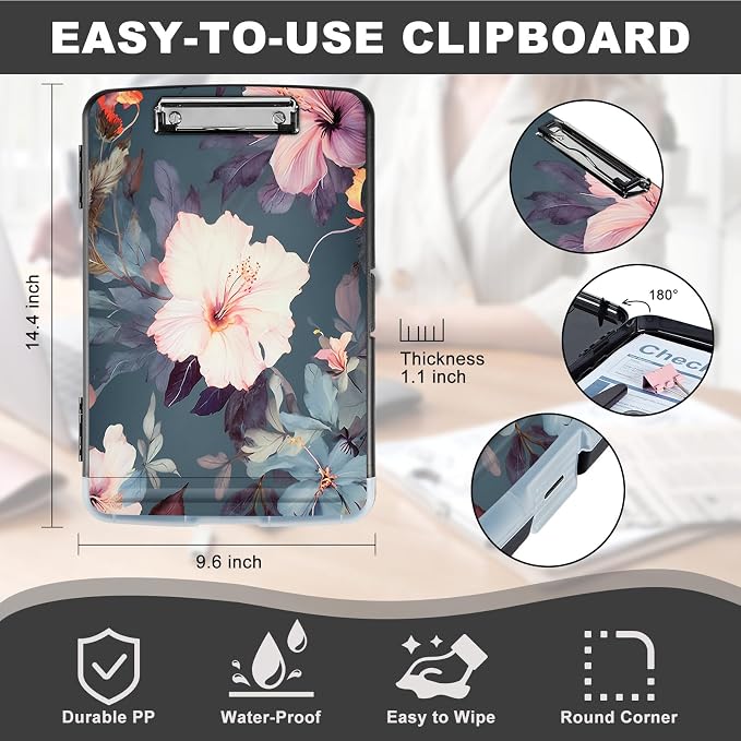Clipboard with Storage, Heavy Duty Plastic Storage Clipboard with Low Profile - Image 2