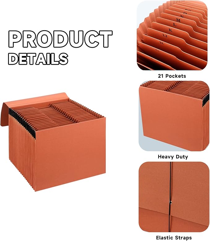 Heavy Duty Expanding File Folder Organizer, 21 Pockets Accordion File Organizer - Image 3