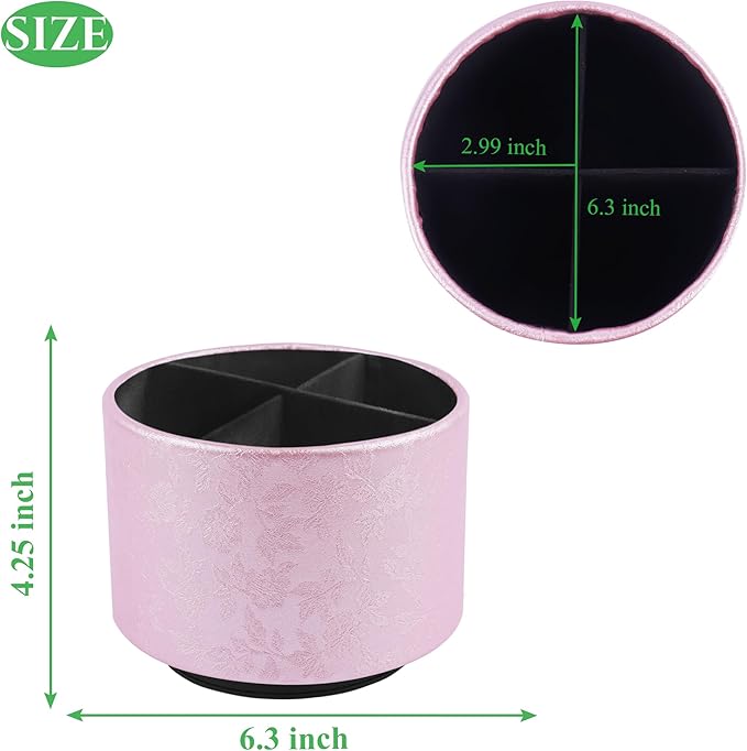 lizimandu Round Leather Art Supply Organizer,Remote Control Holder,360 Degree Spinning,Multi-Functional Pencil Holder,4 Compartments Desktop Stationary Organizer(1-Liuli Pink)-DeskLoop Office