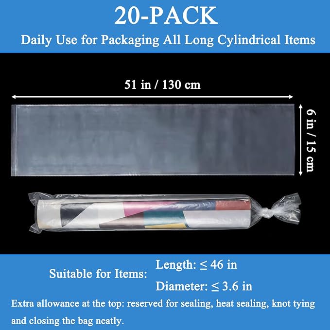 20PCS 6" x 51" Extra Long Clear Plastic Sleeves - Image 2