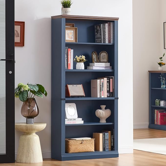 RWYHG 70" Blue Tall Bookshelf, 5-Tier Thick Wooden Book Shelf - Image 3