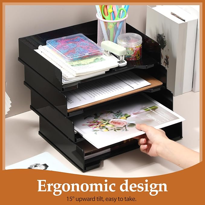DoubleFill 8 Pcs Stackable Letter Tray Rectangular Plastic Desk Organizer 13 x - Image 6